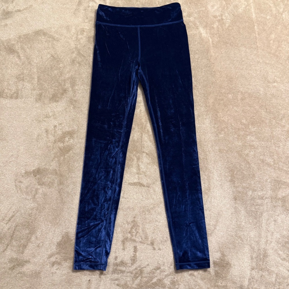 Athleta Girl High Rise Chit Chat Velvet Tight Navy Blue Leggings XL 14 984541-01